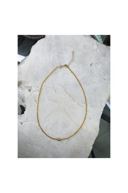 Choker Cristais com Entremeio Azeitona – Amarelo no Banho de Ouro